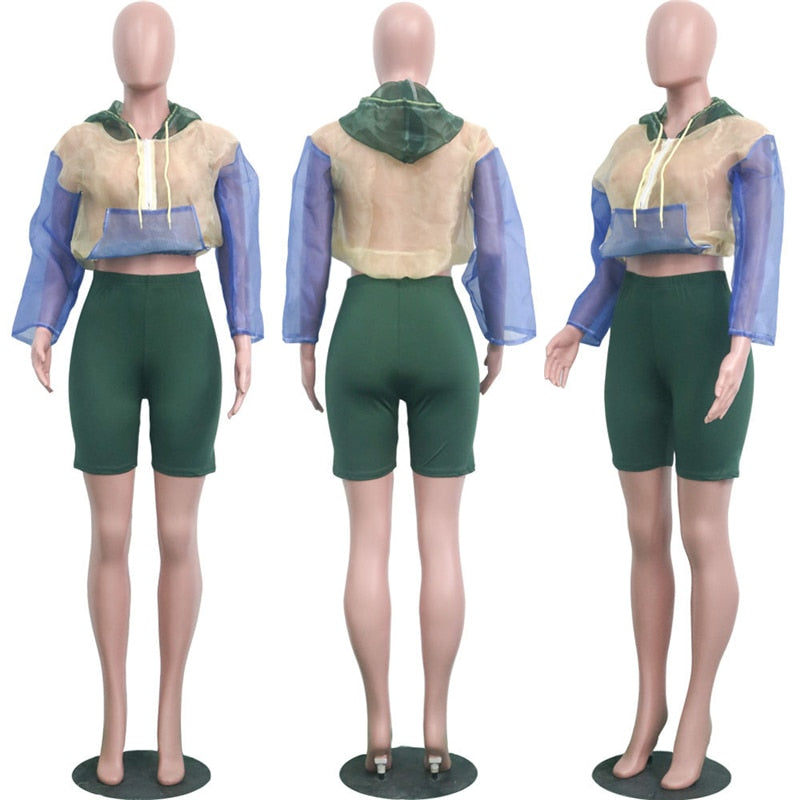 Sheer Jacket Crop Top 2pc Set